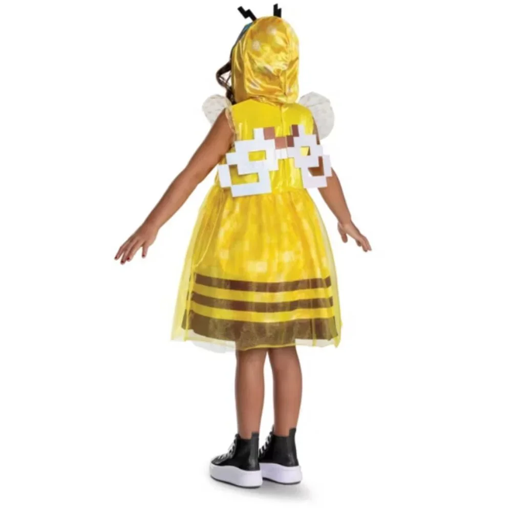 Minecraft Bee Halloween Costume 4/6 Yellow Hooded Dress & Wigs Kids Girls